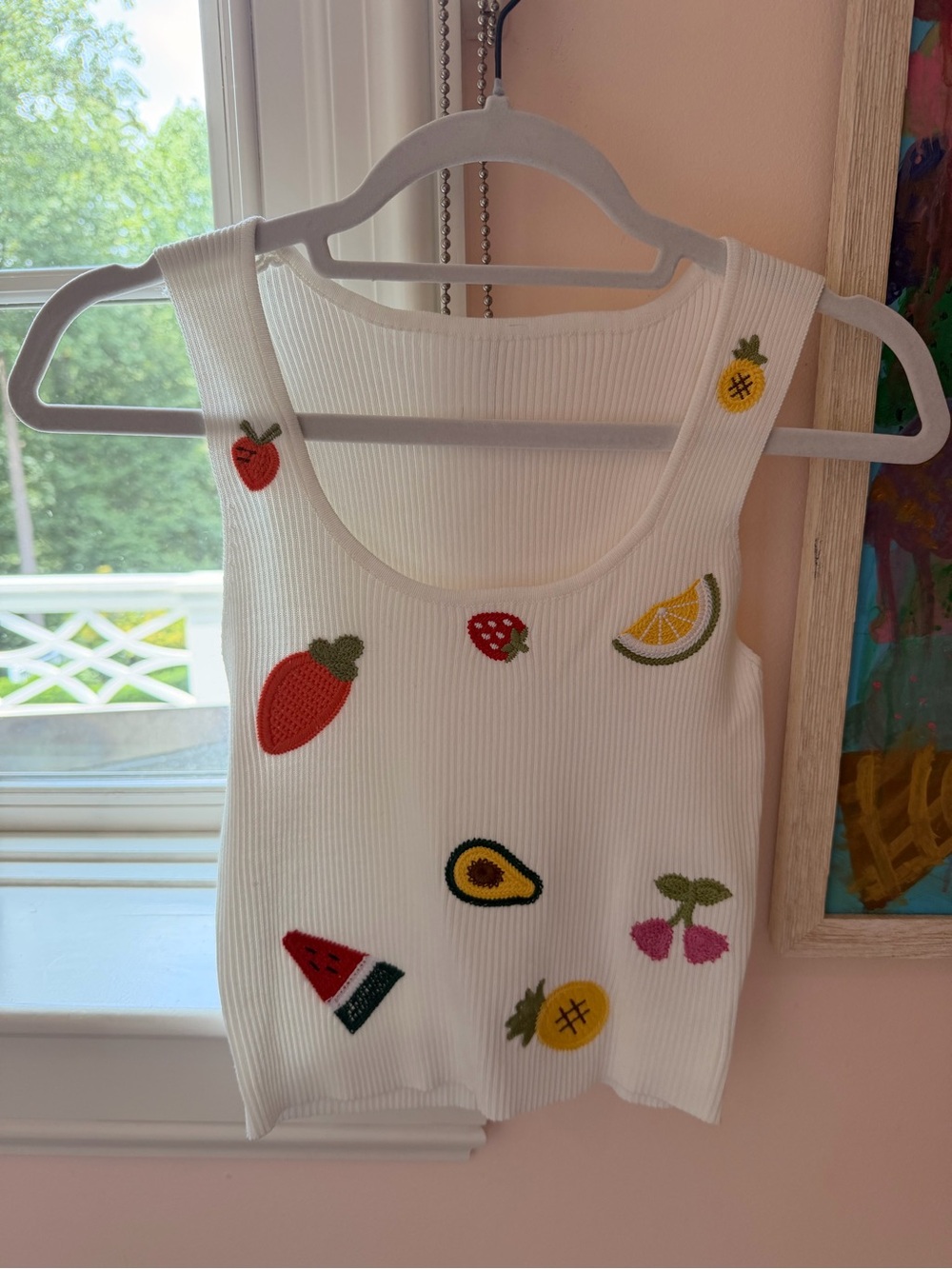 White Ribbed Fruit Patch Tank Top - Picture 2 of 3